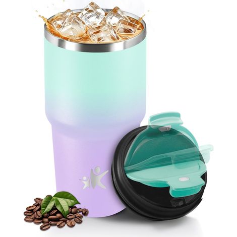 Mug Isotherme 600 ml, Réutilisable, Tasse Isotherme pour Café, Acier Inoxydable 304, Emporter, Anti-fuite, Double Paroi, Étanche Gobelet de Voyage pour Café Chaud et Froid, Vert lac (1/5)