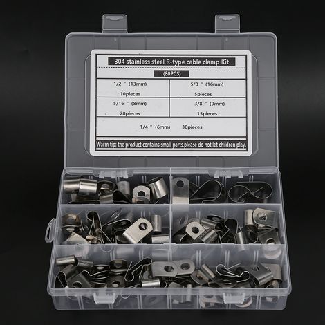 80-teiliges Kabelklemmen-Set Typ R, Hardware-Teile, Edelstahl 304, korrosionsbeständig, 6–16 mm (1/5)