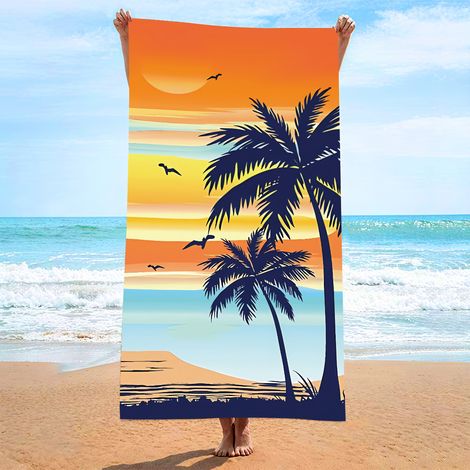 Serviette de plage en microfibre avec motif imprimé paysage marin tropical imprimé bus palmier, moto, plage, piscine, couverture absorbante pour vacances d'été, camping, voyage, 140 x 71 cm (sombre et