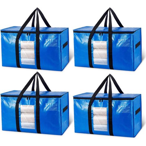 Sacs de Déménagement Extra-Larges avec Couvercle et Fenêtre, 4 PCS Housse de Rangement pour Vêtements,Couette,Literie,Alternative aux Cartons Déménagement,sacs de rangement résistants