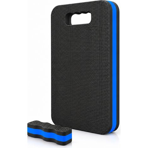 Relaxdays Cuscino ginocchia, set da 1 pz., giardino, officina, yoga, schiuma Eva, maniglia, 3 x 44 x 22 cm, nero-blu (1/5)