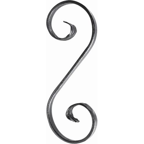 Volute en S finition queue de carpe - Hauteur 205mm Largeur 72mm Plat lisse 16x6mm - Fer forgé - À souder - DECO FER FORGE