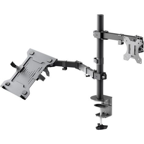 Supporto per monitor con braccio per laptop Flex, nero, workstation per monitor da 13 a 32 pollici (33 - 81 cm) più un laptop, monitor max. 8 kg/laptop 4,5 kg.