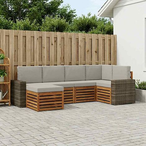 vidaXL Ecksofa Set mit Kissen 6 pcs Natürlich und Hellgrau (1/5)