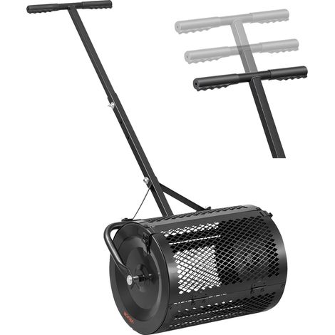 VEVOR Rouleau Epandeur a Compost 42 cm Epandeur Mousse de Tourbe a Rouleau Treillis pour Epandage Gazon Fumier Sel de Deneigement, avec Poignee en T, 3 Hauteurs Reglables, en Acier Thermolaque, Noir