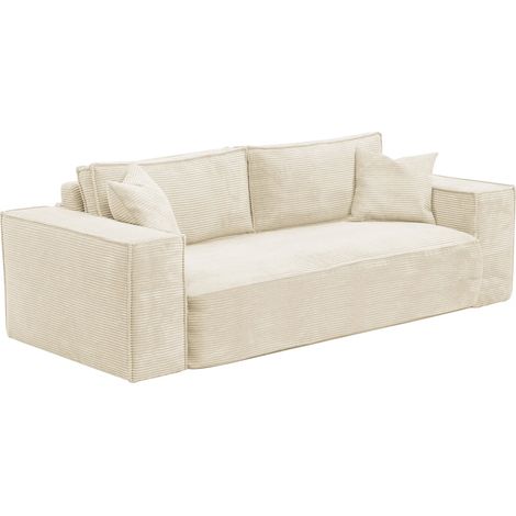 Divano letto 4 posti a ribalta in Velluto a coste Beige Letto 160 cm Materasso 14 cm con memory foam - AMELIA (1/5)