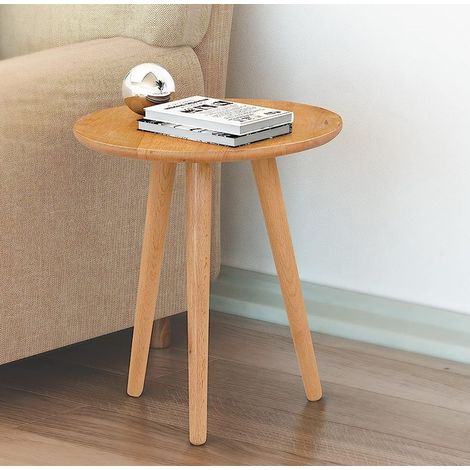 Hallowood Furniture Waverly Oak Round Side Table with 3 Legs, Solid Wooden Oak Small Table for Bedside, Living Room, Hallway, Office or Balcony, Compact Plant Stand (1/5)