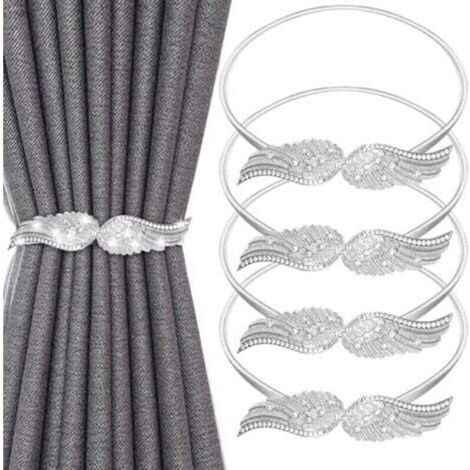 (Argent)Lot de 4 Embrasses de Rideaux Simples, Attache Rideau Réglable avec Corde à Ressort en Métal pour Maison Chambre Salon Bureau (1/4)