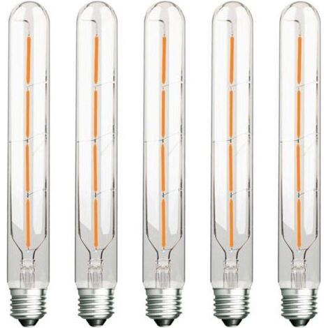 Lot de 5 Ampoules Long Tube, Filament LED Edison, 4W, Équivalent Incandescence 40W, Culot E27, Blanc Chaud 2700K, 400LM, Verre Transparent, 360 Angle d'éclairage, AC 220-240V (1/4)