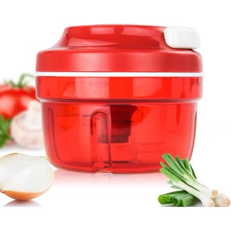 Dailygoody - Hachoir manuel - Trancheuse à légumes - Compact et pratique - Rouge - Hachoir à oignons - Convient pour la viande et les légumes - 11 x 11 cm (1/5)