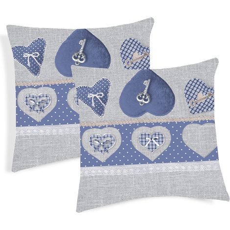 Coppia Cuscini Arredo Imbottiti 40x40 Disegno Chiave D'amore Colore Blu