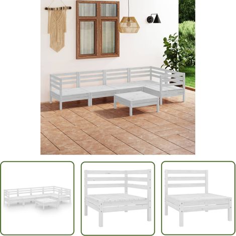 The Living Store Salon de jardin 6 pcs Bois de pin massif Blanc - Salon De Jardin - Meuble De Jardin - Ensemble De Canapés - Mobilier Extérieur - Bois De Pin (1/5)