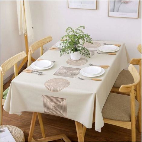 Nappe rectangulaire - AIMOONSA - 140x220 cm - Beige - Imperméable - Anti-tache (1/5)