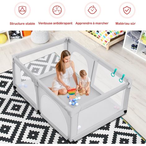Baby Playpen Activity Centre with 50 Balls & Breathable Mesh Zipper Door-Grey (1/5)