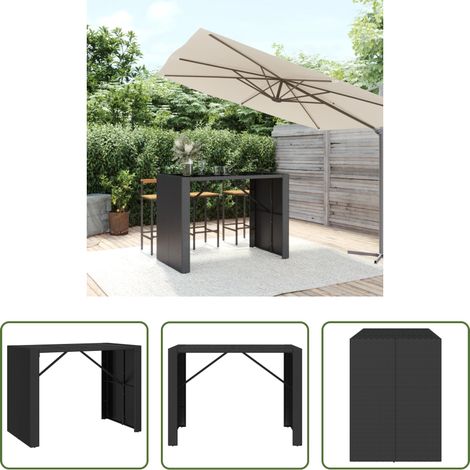 Gartenmöbel -  Bartisch mit Glasplatte Schwarz 145x80x110 cm Poly Rattan (1/5)