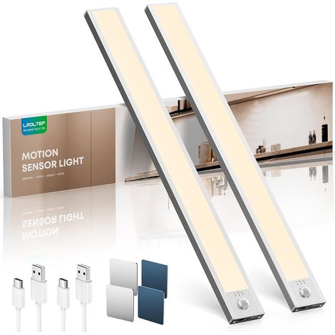 Lampe Placard sans Fil Rechargeable Cuisine sous Meuble - 21cm 1500mAh 6500K Reglette LED Lumiere Armoire Dimmable avec Detecteur de Mouvement Interieur pour Escalier Dressing 2 Pack (1/5)