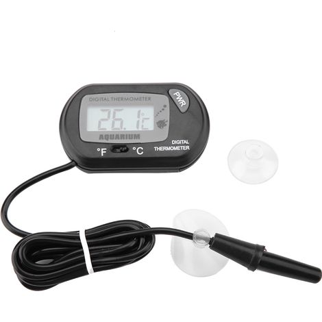 Termometro digitale per acquario, leggero, con display LCD, ideale per acquari, vasche per pesci, terrari e per monitorare il consumo di acqua (nero).
