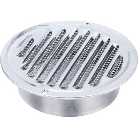 Grille de ventilation murale 180 mm – Acier inoxydable avec filet de protection – Installation facile au mur ou plafond – Soupape ajustable