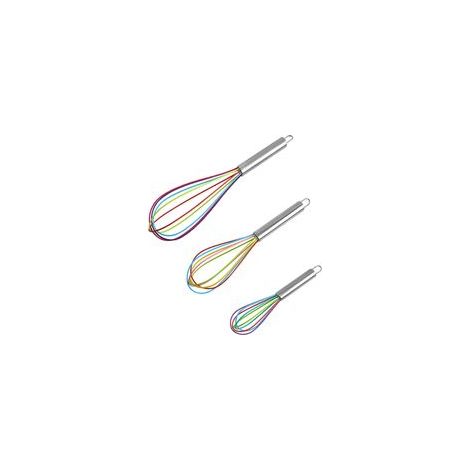 Frusta da cucina in silicone con manico in acciaio inox per mescolare, sbattere le uova, impastare, montare e amalgamare (set da 3: 20 cm, 25 cm e 30 cm). - Crezuo