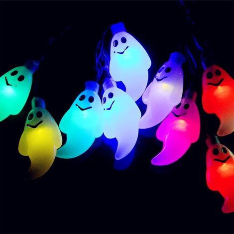 Guirlandes lumineuses d'Halloween,Lumières d'Halloween,6 m 40 LED Couleur guirlandes fantômes,lumières d'Halloween fantômes, lampe d'Halloween étanche,lumières à piles,décoration de fête d'Halloween. (1/5)