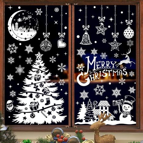 Weihnachtsfensteraufkleber – 202 Stück weiße, wiederverwendbare Weihnachtsfensteraufkleber