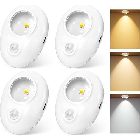 CCYKXALot de 4 palets lumineux LED avec détecteur de mouvement, 3 températures de couleur à intensité variable, lumières d'armoire sans fil rechargeables (1/5)