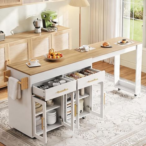 Îlot de cuisine mobile avec plan de travail extensible en MDF (1/5)