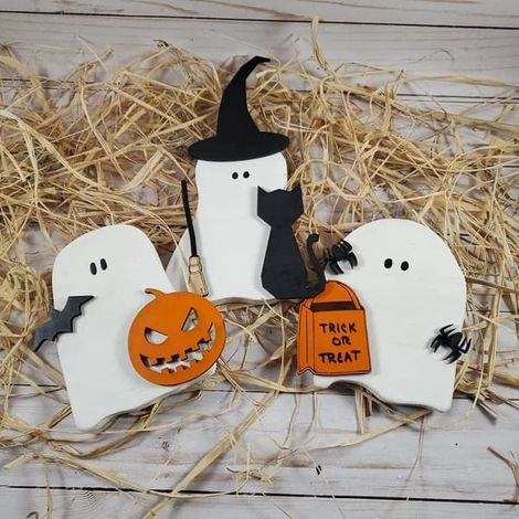 Décoration d'Halloween : panneau fantôme en bois, décoration de table, panneau « Des bonbons ou un sort », bloc pour fête, décoration d'étagère, 3 pièces (1/5)