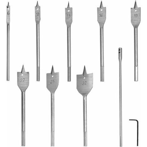 Lot de 8 Forets Plats à Bois en Acier au Carbone, Jeu de Mèches à Bois Plates avec Rallonge et Clé-LIAIKI (1/5)