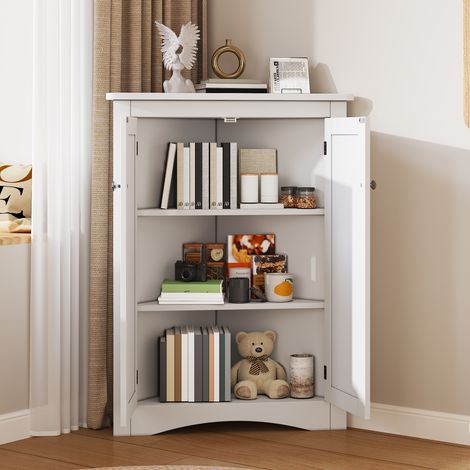 Armoire blanche pour les salles de bains – Armoire triangulaire avec 2 portes, 3 niveaux. Fabriquée en MDF de haute qualité, avec une surface laquée. dimensions : 61,5 x 80 cm (1/5)