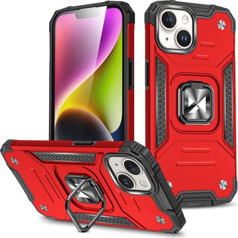 Coque blindée avec porte-doigt pour iPhone 15 Ring Armor, rouge (1/5)