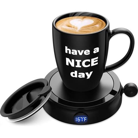 Ensemble chauffe-tasse à café, tasse incluse, 60 watts, convient aux bureaux et aux bureaux à domicile, 4 réglages de température, interrupteur automatique par capteur de gravité, tasse de 14 oz, un c (1/5)