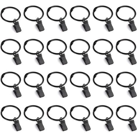 Pince Rideaux,Anneau Rideau 40 Pièces Pince Anneaux de Rideaux avec Pinces Metal Rideau Clips de Crochets Décoratifs de Diamètre Intérieur 35 mm-Noir (1/5)