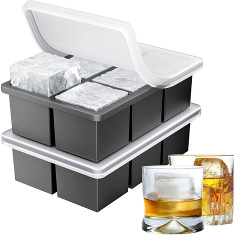 Bac a Glacon Lot de 2, Grands Moule Glacon Silicone with Couvercle, BPA-frei, Empilables und Lavable au lave-vaisselle, für Whiskey, Cocktails, Bier (1/5)