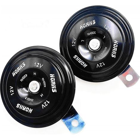 Kit de klaxon double en métal universel 12 V, 118 dB super fort, ton aigu et bas, noir, compact, pour voiture, camion, moto, scooter, van (1/5)