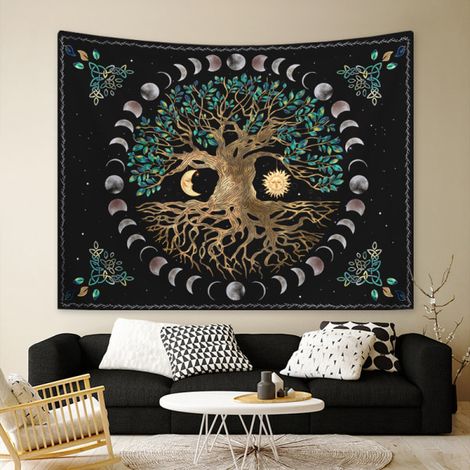 Tenture murale 130x150cm Arbre de Vie, tapisserie décorative nature pour salon, chambre et dortoir, jeté de lit polyvalent pour maison(B) (1/4)