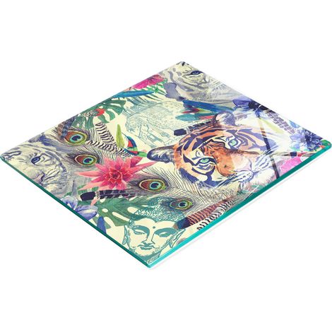 Tablero decorativo multifuncional de vidrio templado con cabezas de tigre, 60x52 cm.