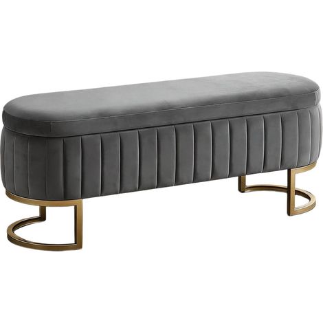 Banc coffre de rangement en velours 130 cm avec pieds métalliques dorés (1/5)