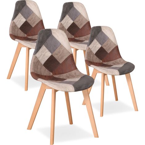 Wokaka Pack de 4 Sillas Patchwork - Sillas de comedor - patas de haya (marrón)