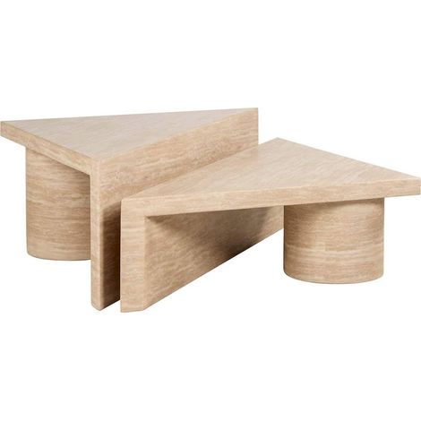 Tables de Café Élégante en Faux Travertin - Beige doux et naturel (1/5)
