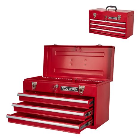 Cassetta portautensili in metallo da 50 cm con cassetti, cassetta portautensili portatile in acciaio con rivestimento protettivo e chiusura a scatto in metallo per garage, casa e magazzino (rosso - 3 
