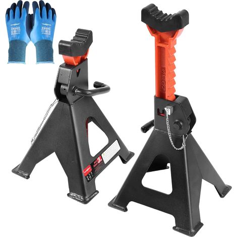 Lot de 2 chandelles d'essieu lourdes - Capacité de charge de 3 tonnes - Pour voiture, caravane, remorque, outil de levage - Revêtement en caoutchouc - Gants antidérapants