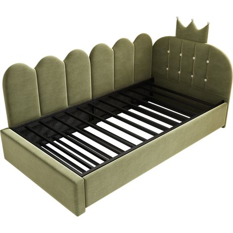 Polster-Tagesbett aus grünem Samt 90 x 200 cm mit Ausziehbett 90 x 190 cm, Kronendesign MODENUIT (1/5)