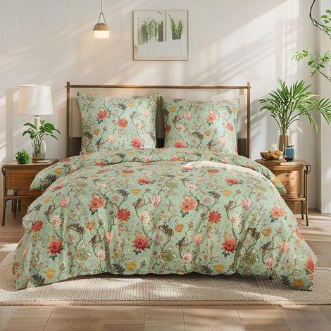 Bettwäsche-Set 155x220 cm mit Blumenmuster, 2-teilig, Mikrofaser, Reißverschluss