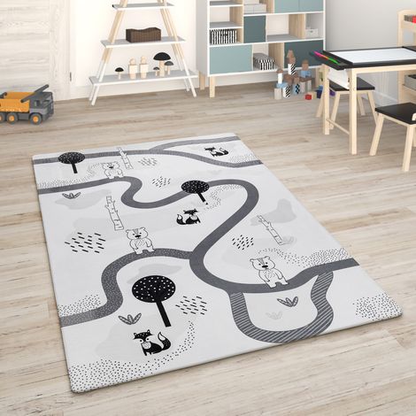 Paco Home Kinderteppich Teppich Kinderzimmer Spielmatte Straßenteppich Spielteppich 80x150 cm, Weiß