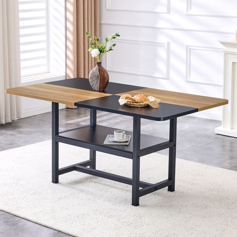Esstisch 160x90x76 cm braun/schwarz aus MDF und Metall mit integriertem Ablagefach (1/5)