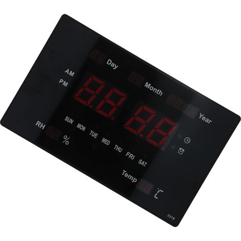 Horloge murale numérique LED 100-240V multifonction avec température, humidité et calendrier perpétuel, affichage digital, grand écran, pour salon bureau, sans fil (1/5)