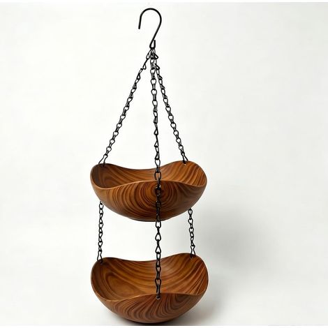 Abreuvoir Oiseaux à Suspendre,Bain Oiseaux Exterieur, en Bois,Style Vintage AVCE Chaîne Robuste pour aux Jardins, Balcons Terrasses Décoratif Abreuvoirs (2ps Bois Peu Profond) (1/4)