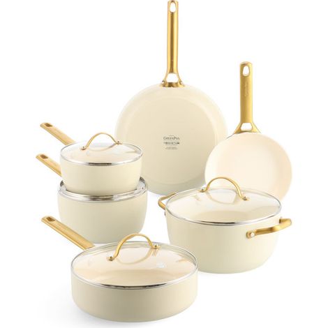 GreenPan CC008495-001 Padova Reserve Set pentole e padelle 10 pezzi Alluminio con rivestimento ceramico Antiderente per induzione Forno fino a 200 °C colore Crema