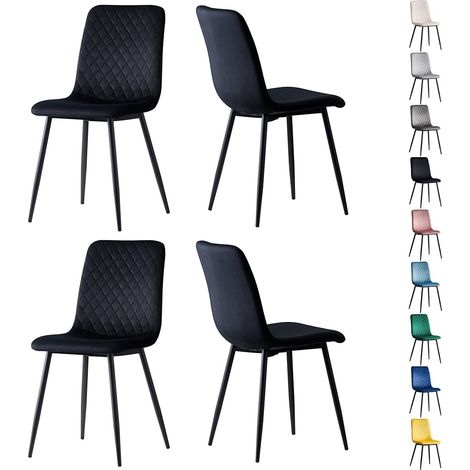 Set of 4 Designer Velvet Fabric Dining Chairs Metal Legs Lexi Chairs BLACK